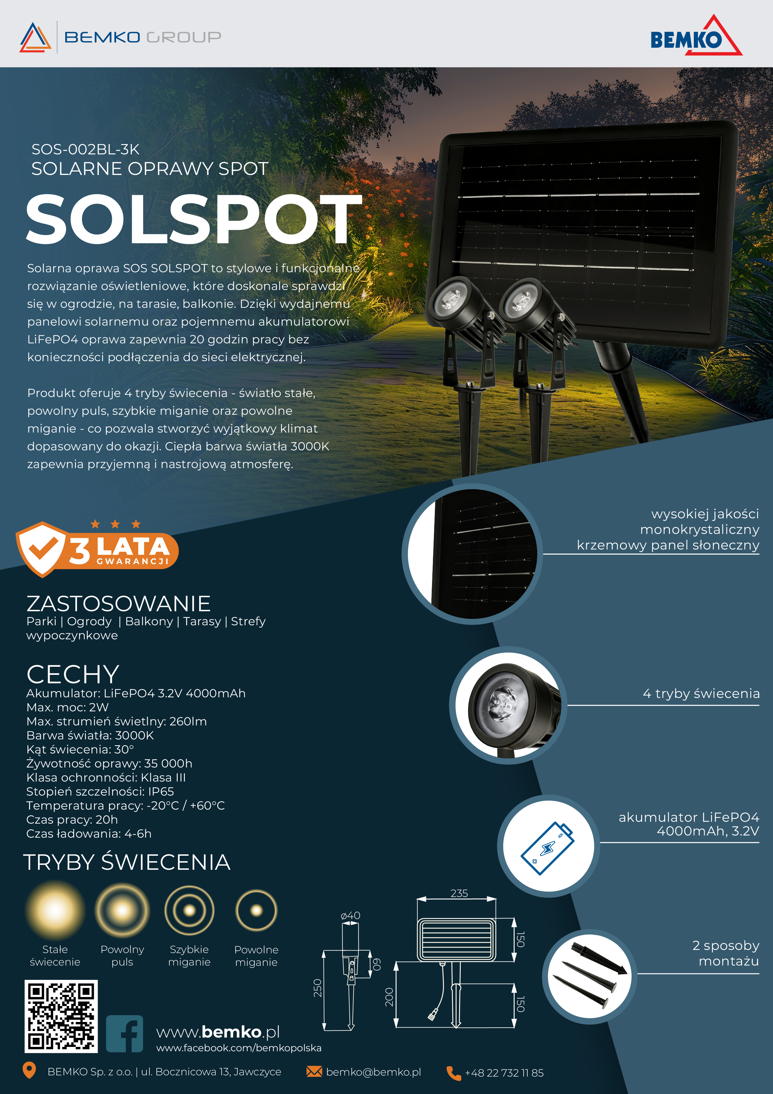 SOS-002BL-3K – SOLARNE OPRAWY SPOT SOLSPOT
